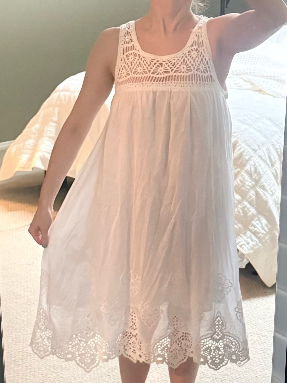 Aryn K Cotton White Crochet Yoke Sundress with Embroidery